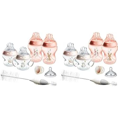 Tommee Tippee Natural Start 8 Piece BPA Free Bottle Set, Includes 2 x 5 oz & 2 x 9 oz Bottles, 1 x Medium Flow Nipple, 1 x 0-6m Pacifier, 1 x Removable Bottle Handle, 1 x Cleaning Brush, Pink