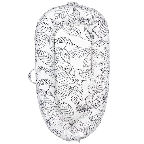 JOCUTE Baby Lounger - Baby Lounger for Newborn, Breathable & Soft Baby Nest Cover Co Sleeper for Baby 0-24 Months, Babies Essentials Gifts, Portable Infant Lounger-White Leaves