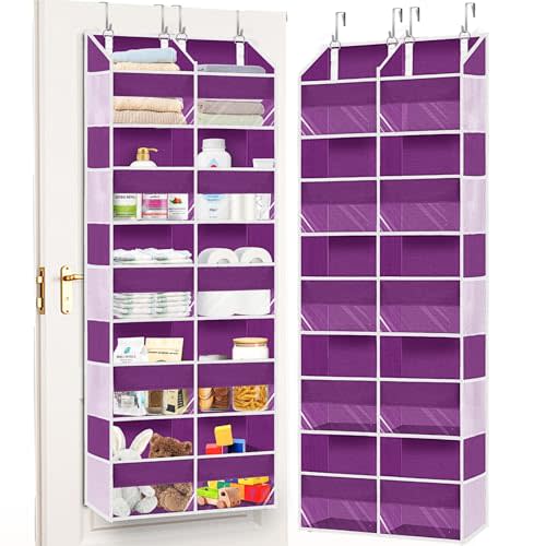 Over The Door Organizer 5 Tiers, Extra Large Behind Door Storage of 10 Compartments, 80 lbs Weight Capacity Hanging Storage Organizer with Clear Window Kids Toys,Shoes,Diapers,Room Storage,Purple