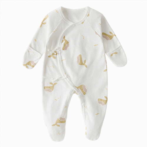 BOBOGOJP 100% Organic Cotton Soft 0-6 Months Unisex Footless Newborn Baby Sleepers Pajamas Romper Boys Girls Long Sleeve Gold for Size Newborn
