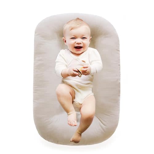 100% Cotton Baby Lounger for Newborn 0-24 Months(Apricot) | Soft Cotton Fabric,Portable Tummy time mat,Infant Floor Seat & Loungers,Baby Essentials Shower Gifts for Home and Travel