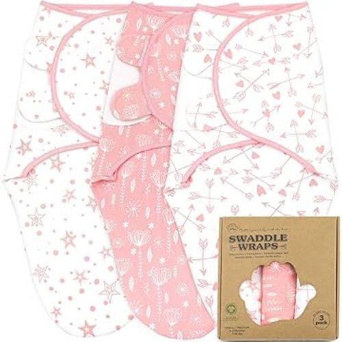 Bublo Baby Swaddles for Newborns – 3-Pack Infant Swaddles 0-3 Months – Adjustable Swaddle Sleep Sack – Soft Organic Cotton Baby Wrap for Safe & Cozy Sleep (Rose Pink)