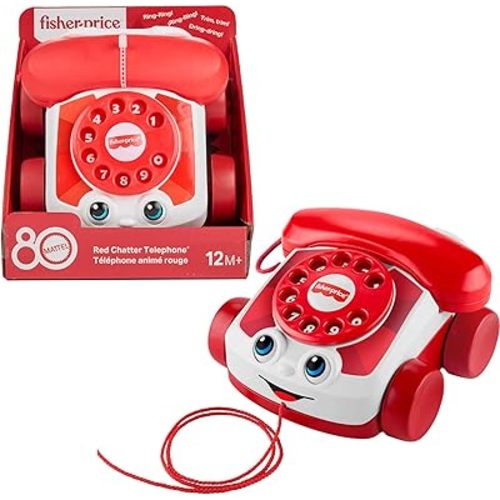 Fisher-Price Baby Toy Red Chatter Telephone, Mattel 80th Anniversary Edition Pull-Along Activity for Infants & Toddlers Ages 1+ Years