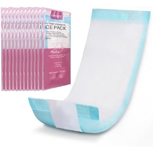 NEWGO Disposable Instant Perineal Cold Packs for Postpartum, 12 Pcs, 13.7" x 4.5", Postpartum Essentials Absorbent Pad, Pain Relief for Women After Delivery & Vaginal Discomfort