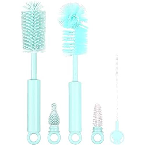 Silicone Bottle Brush Set - 5 in 1 Silicone & Nylon Bottle Cleaner BPA-Free for Owala 24oz/32oz/40oz Cup, Multifunctional Cleaning Kit for Owala/Stanley/Yeti Tumbler Cup Accessories - Blue