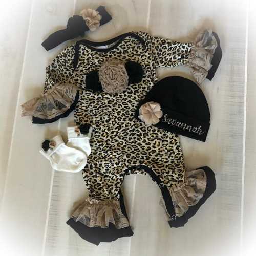 Leopard Ruffle Romper: Newborn Girl Coming Home Outfit