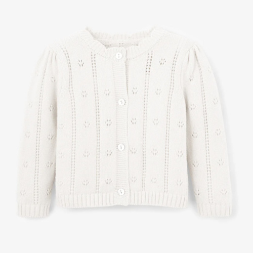 White Pointelle Knit Baby Cardigan – Elegant Baby