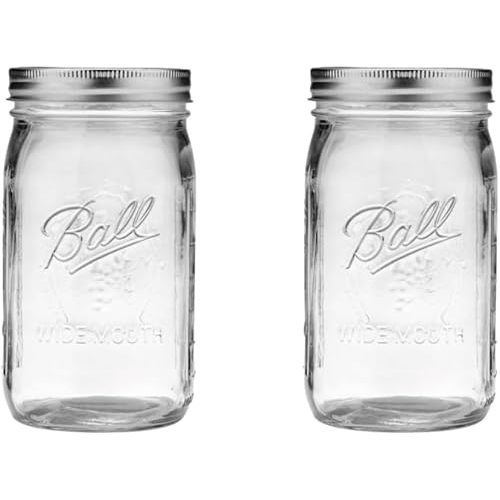 Ball Wide Mouth Glass Mason Jars with Lids and Bands, Used for Canning, Pickling, Juice, Jam, Jelly, Quart Size 32 Ounce (Pack of 2)
