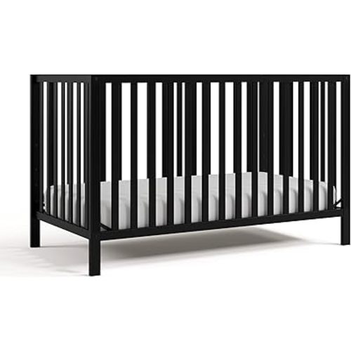 Storkcraft Morningside 5-in-1 Convertible Crib (Black) – GREENGUARD Gold Certified, Fits Standard Crib Mattress, Converts to Toddler Bed, Daybed and Full Bed, 4 Adjustable Mattress Heights