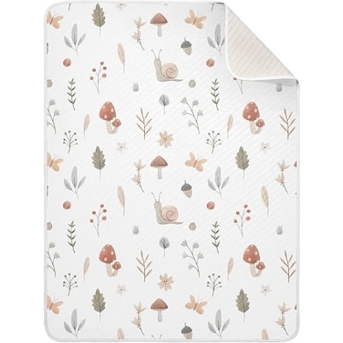 Qilmy Mushroom Snail Baby Blanket for Boys Girls Kids with Soft Cotton, Cute Cozy Warm Nursery Receiving Swaddle Blanket for Toddler Infant Crib, 30 x 40 Inch