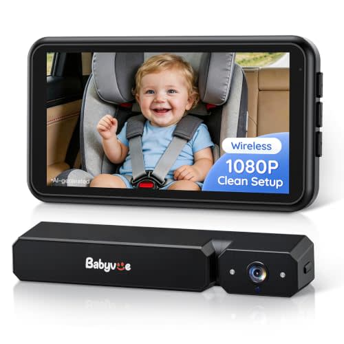 Babyvue BV6 Wireless Baby Car Camera Fast Setup, No Wiring Car Baby Monitor | HD1080P, Auto IR Night Vision, 5.2" Display, Mirror Image, Brightness Adjustable, 3X Zoom, for Kids Rear Seat Safety(Black)