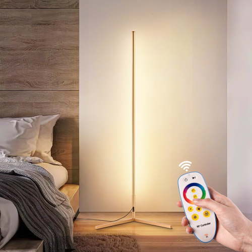 24W LED Floor Lamp, High Brightness RGB Floor Lamp with Remote Control, RGB Metal Corner Lamp Minimalist(Gold)