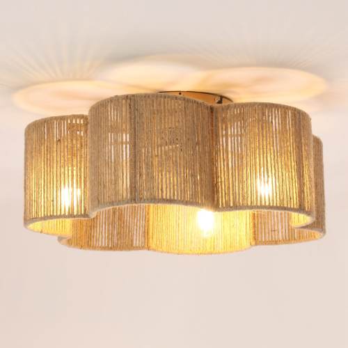 21" Bohemia Natural Rope Gold Smart Ceiling Fan Flush Mount Light with Remote and App