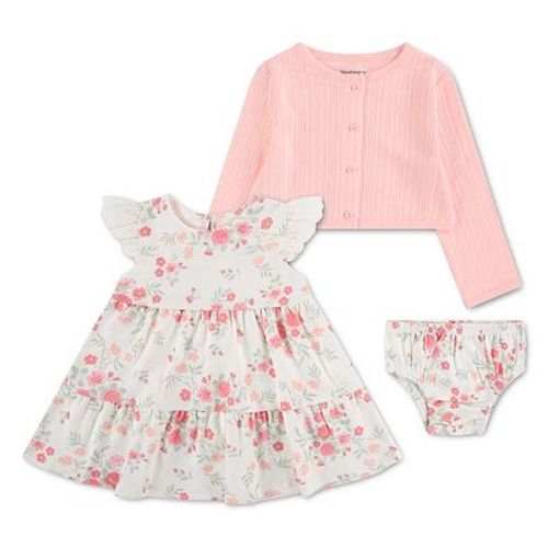 Newborn Baby Girls Huggies Babywear® 100% Organic Cardigan Ruffle Sleeve Floral Dress & Bloomers 3-Piece Set