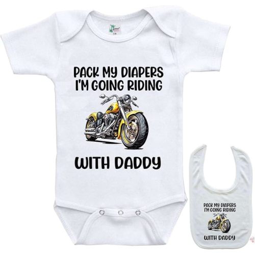Pack Diapers going Riding W Daddy -Motorcycle Baby Newborn bodysuit Onesie & Blb