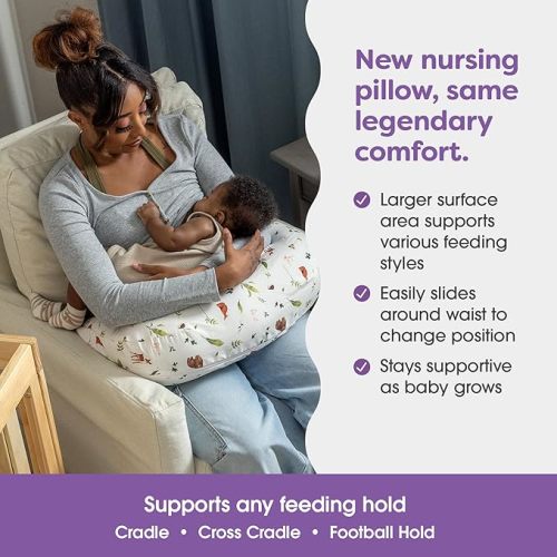 Boppy Nursing Pillow - Ergonomic Bottle & Breastfeeding Pillow with High, Firm, Large Area, Water-Repellent Cushion with Washable Cover; Baby Safety Alliance Verified - Neutral Plants and Animals