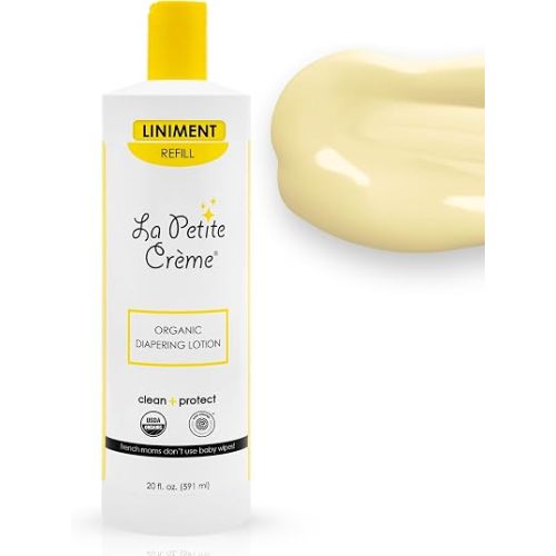 La Petite Creme French Premium Diapering Lotion - Diaper Cream Alternative to Baby Wipes - Gentle Moisturizer & Skin Cleanser with USDA Certified Organic Ingredients - Baby Essentials (20 oz)