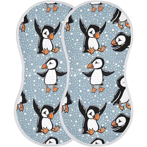 Winter Bird Puffin Burp Cloths Baby Boys Girls Absorbent Soft Cotton Burping Cloths Rags 2 Pack
