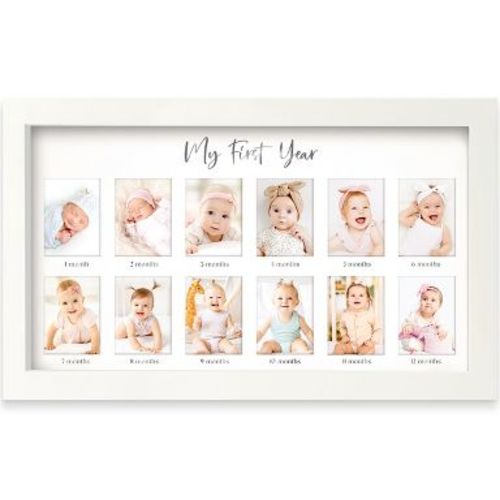 Nova Baby's First Year Photo Frame, 12 Months Newborn Baby Picture Frame, Monthly Birthday Milestone Collage (Alpine White)
