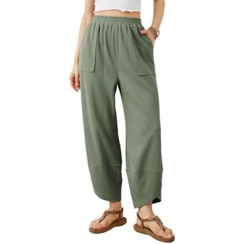 Xiaoxuemeng Womens Baggy Wide Leg Pants Casual Elastic Waisted Palazzo Harem Pants with Pockets