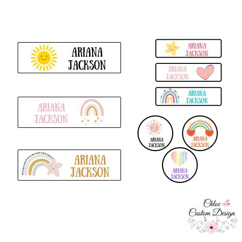 Name Labels Variety Pack | Rainbow Hearts Name Labels | Skinny Labels Back to School |Dishwasher Safe | Waterproof | Microwave Safe| Daycare
