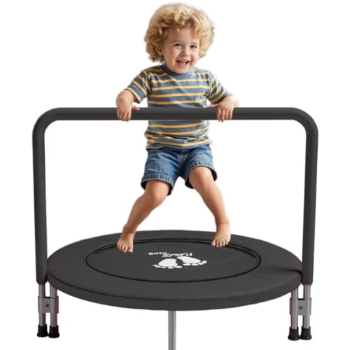RAVS 36 Inch Toddler Trampoline Mini Rebounder, Thick Safety Pad, Adjustable Foam Handle, Foldable