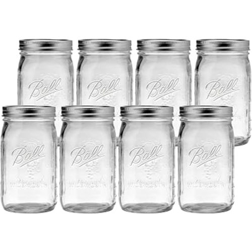 Ball Wide Mouth Quart 32oz. Glass Mason Jar with Lids and Bands, 8 Count