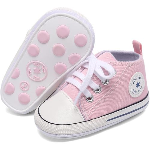 Unisex Baby Girls Boys Canvas High-top Shoes, Newborn Infant Anti-Slip Soft Sole Frist Walking Breathable Sneakers