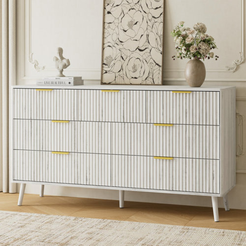 George Oliver Fluted 7-Drawer Double Dresser For Bedroom, 55.1" Modern Chest Of Drawers With Deep Drawers, Curved Profile Design, Wood Drawer Organizer For Living Room, Hallway, Nursery, Hallway Closet & Reviews | Wayfair