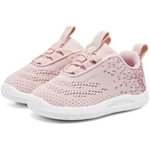 MORENDL Toddler Slip On Sneakers Baby Walking Shoes Non-Slip Breathable Unisex Pink Mesh Lace-Up Athletic Sneakers Infant Running Shoes