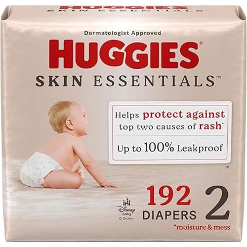 Huggies Size 2 Diapers, Skin Essentials Baby Diapers, Size 2 (12-18 lbs), 192 Count (3 Packs of 64), Packaging May Vary