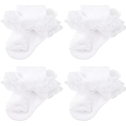 BQUBO Baby Girls Socks Eyelet Ruffle Lace Sock Newborn/Infant/Toddlers/Kids Frilly Dress Sock for Baby Girl