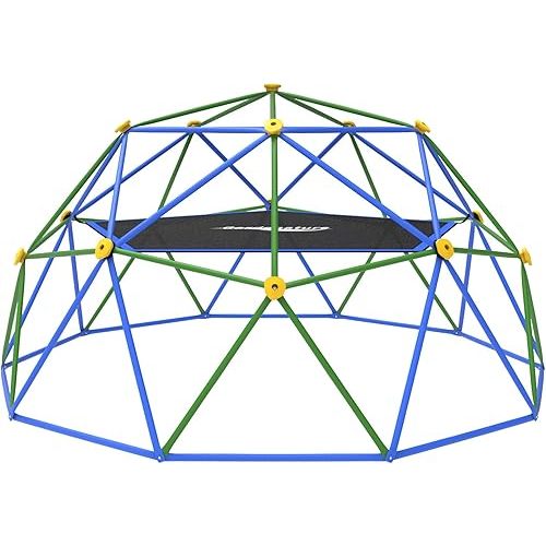 Gardenature 10FT Climbing Dome with Hammock, Outdoor Jungle Gym for Kids, Geometric Dome Climber Supporting 880 Lbs Anti-Rust Metal Outdoor Play Structure ASTM Approved Blue & Green