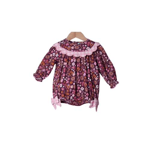 Fall Floral Maroon Scalloped Gingham Bubble