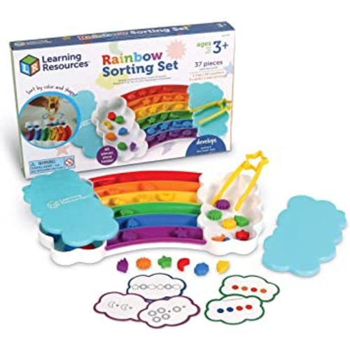 Learning Resources Rainbow Sorting Set,37 Pieces, Ages 3+, Fine Motor Skills, Color and Sorting Recognition, Addition Skills, Sensory Tray Toys
