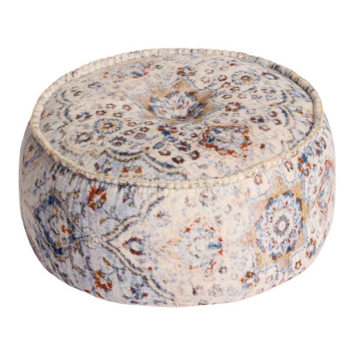 Suti Blue Traditional Rug Kantha Stitch Print Pouf