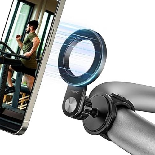 A2C Adjustable Strap Magnetic Bar Phone Mount for Peloton Treadmill, Exercise/Stationary Bikes, Stroller, Shopping Cart, Fits 0.5-1.5" Handlebars, 17 Strong Magnet Gym Phone Holder for iPhone Magsafe