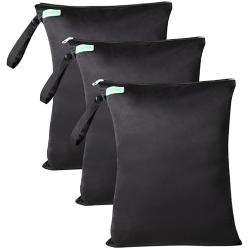 wegreeco Wet Dry Bag for Baby Swimsuit, Small Wet Dry Bag for Clothes Diaper and Breast Pump Parts, Large Baby bag for Travel,Gym Clothes,Beach,Pool,Extra Clothes (Black,3 Pack)