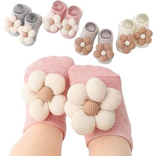 DRESHOW BQUBO Baby Girls Toddler Anti Slip Socks - Cute Frilly Ruffle Grip Ankle Socks for Infant Toddler