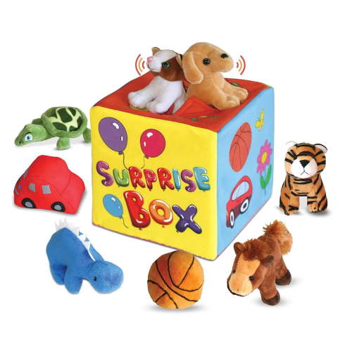 Bundaloo Cute Adorable Surprise Plush Toy Box - 9 Soft Animals with Squeaky Sounds for Babies & Toddlers, 6 Months & Up