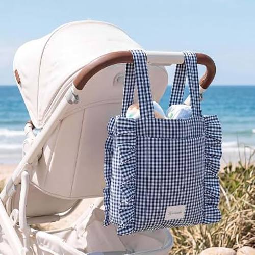 Amazon.com: Abbylike Plaid Stroller Bag Stroller Organizer | with Detachable Handle Drawstring Pocket, Ruffle Stroller Caddy, Stroller Hanging Bag, Universal, Fashion