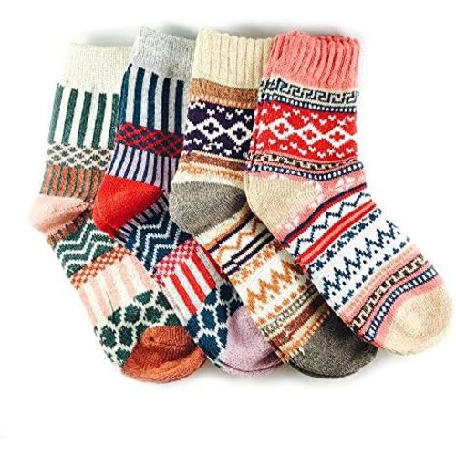 JOYCA & CO. 3-5 Pairs Womens Multicolor Fashion Warm Wool Cotton Thick Winter Crew Socks