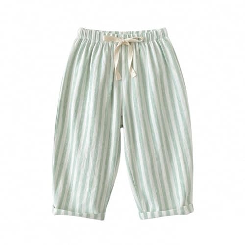 Toddler Boys Cute Striped Pants Baby Girls Baggy Cotton Linen Sweatpants with Drawstring Summer Elastic Waist Barrel