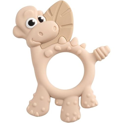 Bibado - Dotty the Dinosaur Teething Toys, Fawn - Multi-Sensory Teether - BPA Free Baby Toy - Strengthen Mouth Muscles & Learn Feeding - Dentist Approved - Baby Essentials & Baby Toys - 3 Months+
