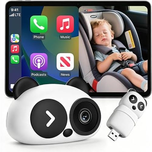 Cabin Care Wireless CarPlay Adapter with Baby Car Camera, Plug and Play Baby Monitor 1080P HD Real-Time Rear Seat View on Car Screen, Split Screen Mode, No Glow Night Vision, 150° Wide Angle
