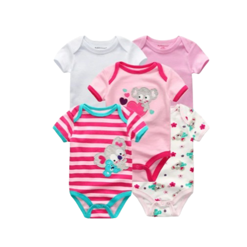 The Zena  - 5pcs Unisex Cotton Rompers - Pink Koala Set