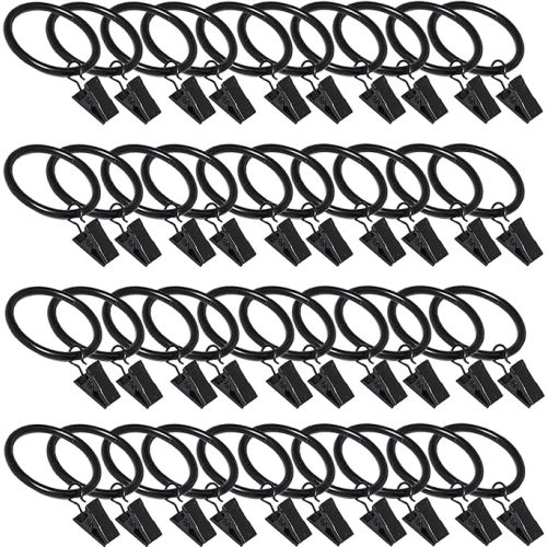 40 Pack Curtain Rings with Clips, Window Clip Rings Black Curtain Hooks Hangers Clip Rings for Hanging Drapery Drapes Bows, Small 1.26 Inch Diameter, Fits up to 1" Rod