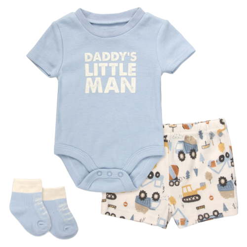Baby Essentials 9 Months Infant Boys 3 Piece Bodysuit, Shorts, Socks Set Spring Summer Cotton Polyester Outfit in Daddy's Little Man Print