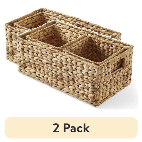 (2 pack) Better Homes & Gardens 3-Piece Natural Woven Water Hyacinth Decorative Storage Basket Set, 16 in x 7 in x 6 in
