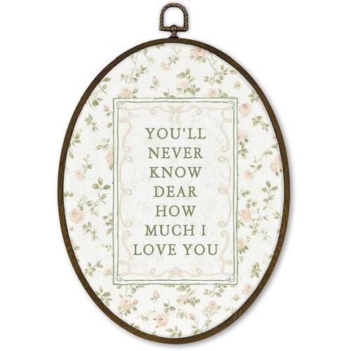 cvjutf Vintage Baby Girl Nursery Wall Art Decor Framed, Pink Floral Girls Room Oval Wall Decor, You'll Never Know Dear How Much I Love You Canvas Prints Art for Girl Room Nursery Bedroom, 8.7x11.3in